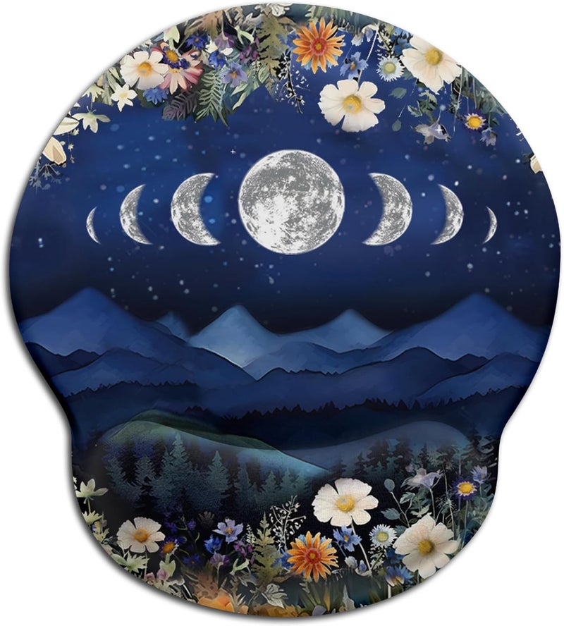 LIMKRIAN Ergonomic Mouse Pad with Wrist Rest, Moon Mountain Gaming Mousepad with Non-Slip Pain Relief PU Base, Funny Wrist Support, Cute Office Desk Accessory - Image 1